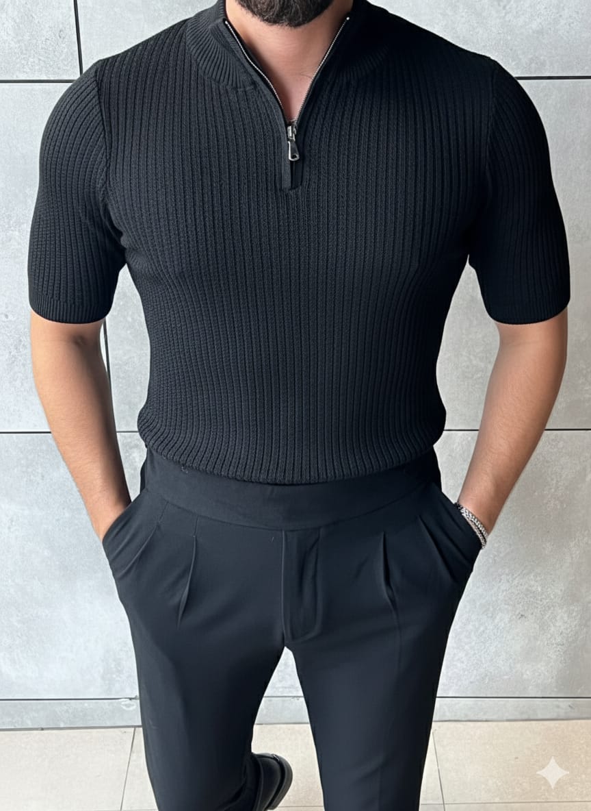 Slim Fit Polo | Reißverschluss & Stehkragen