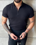 Slim-Fit Poloshirt mit Reißverschluss und Stehkragen