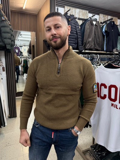 Strickpullover mit Reißverschluss & Stehkragen