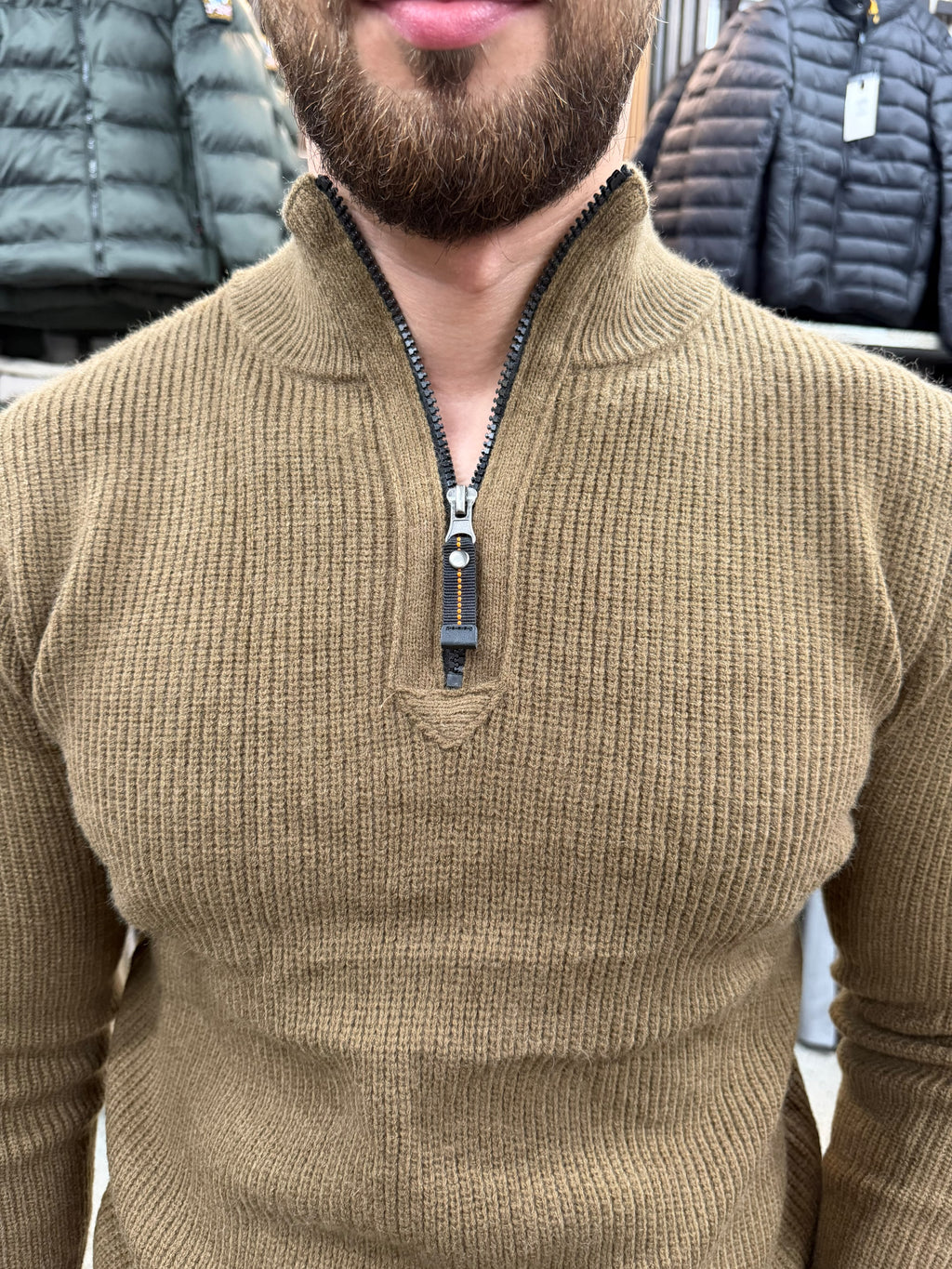 Strickpullover mit Reißverschluss & Stehkragen