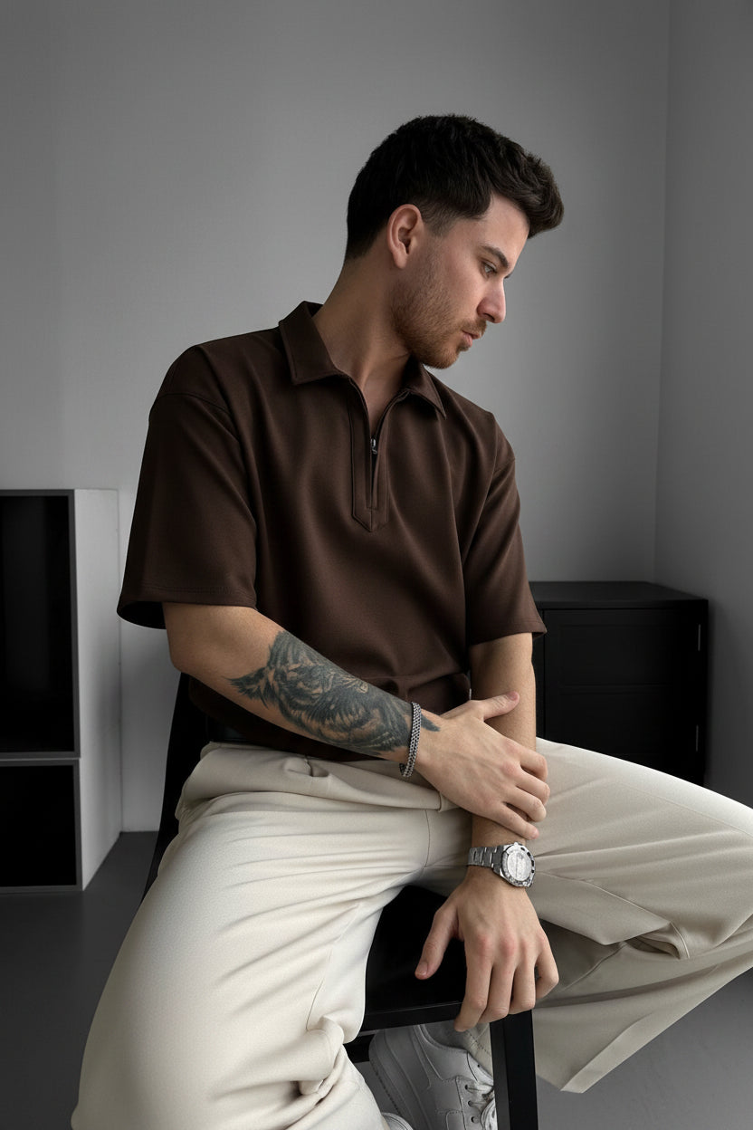 Oversize Polo Shirt mit Reissverschluss