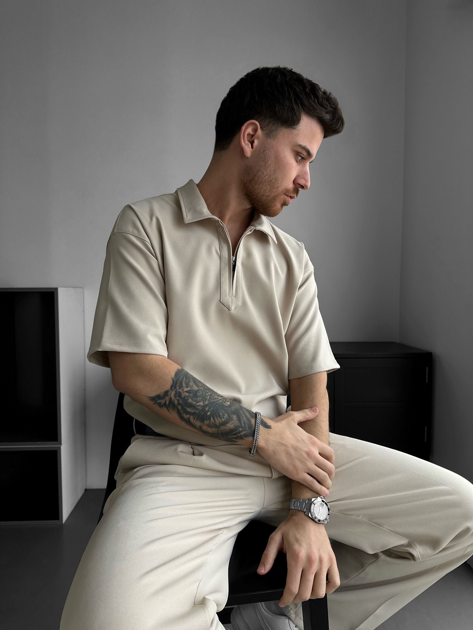 Oversize Polo Shirt mit Reissverschluss